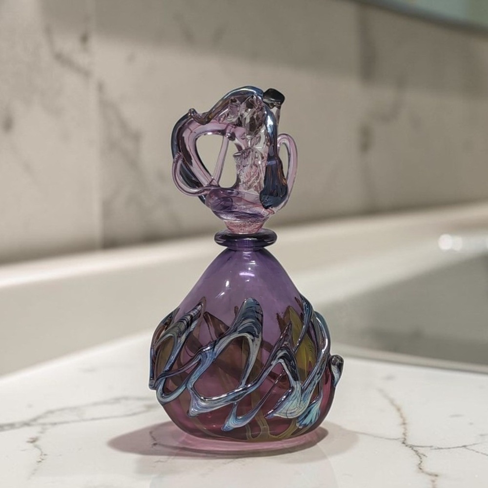 Didier Saba Purple Biot‎ Decanter, Iridescent Blown Vase, Art Glass Collectible